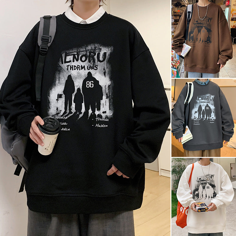 fall outfits men American Sweater Men's 2024 Spring and Autumn High Street Loose Youth Fashion Couple Wear Casual Student Top Fleece-lined