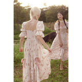 pop culture dress to impress Lacemade Rose  Pink Floral Fishbone Dress Women's Summer French V-neck Printed Dress