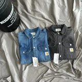 carhartt jacket outfit New Heavy Washed Pocket Workwear Denim Shirt Loose American Retro Coat Jacket