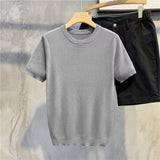 men fall outfits Fashionable New Striped Ice Silk Short-Sleeved T-shirt Casual Simple Slim Men's Top Clothes Trendy Sweater