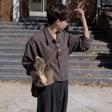 fall fits men Korean Style Spring and Autumn Simple Fashion All-Match Casual Brushed Retro Plaid Shirt Shirt Coat Trendy