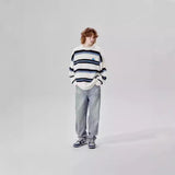 sweaters Cute Puppy Contrast Color Striped Imitation Mohair Sweater Men's Autumn and Winter New Couple Knitted Bottoming Shirt Men's and Women's Fashion