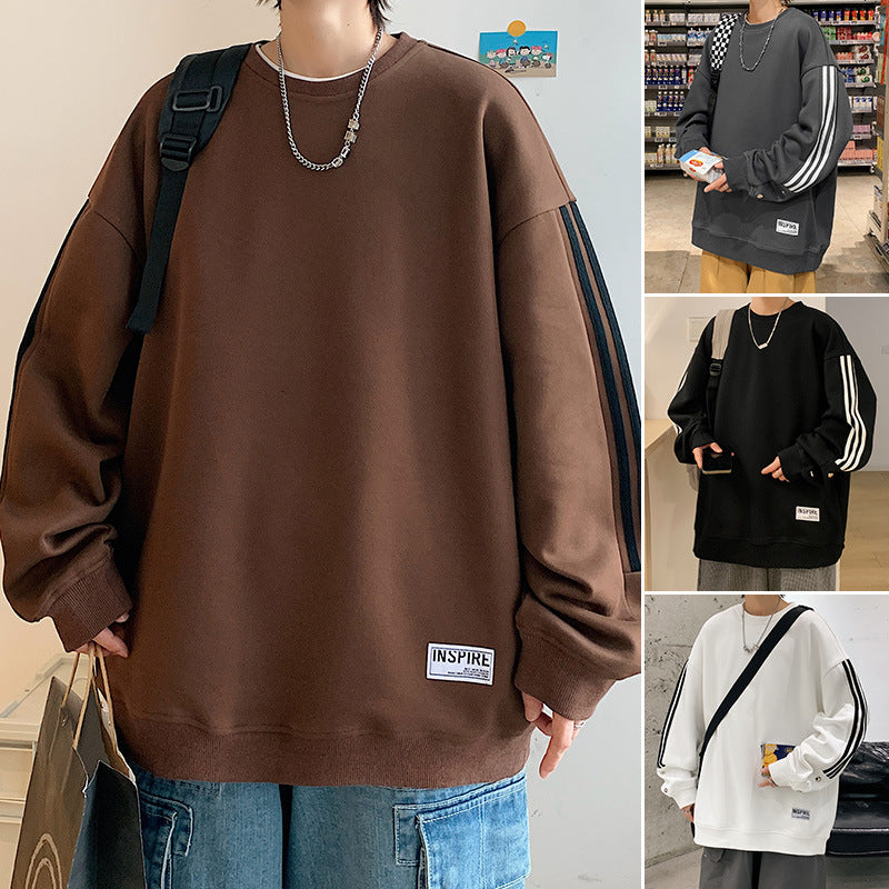 fall outfits men American Sweater Men's 2024 Spring and Autumn High Street Loose Youth Fashion Couple Wear Casual Student Top Fleece-lined