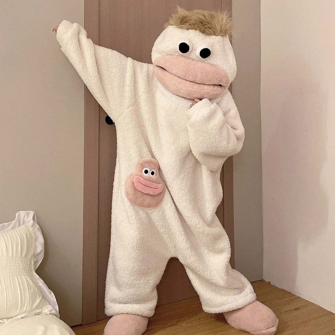 Funny Cartoon Monster Couples Fleece Pajama Set