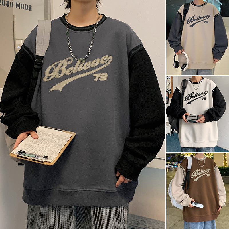 fall outfits men American Sweater Men's 2024 Spring and Autumn High Street Loose Youth Fashion Couple Wear Casual Student Top Fleece-lined