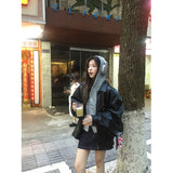 90s streetwear 2024 New High-Grade Black Lapel Leather Coat Women's Autumn Elegant Loose Motorcycle Jacket Top