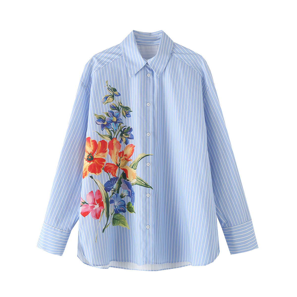 outfit inspo 24482 Women's Clothing 2024 Autumn New Cotton Striped Flower Fashion Long Sleeve Lapel Shirt