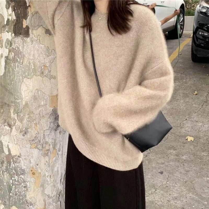 olivia rodrigo costume Women's Faux Mink Velvet Sweater Autumn and Winter Loose Soft Glutinous Lazy Wind Outerwear Mohair Sweater round Neck Top Thickened