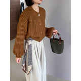 Fall Outfits Lazy Candy-Colored Short Sweater 2024 Autumn Korean Style Casual Fashion All-Match round Neck Top 