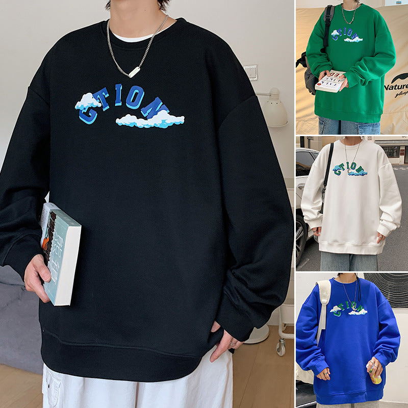 fall outfits men American Sweater Men's 2024 Spring and Autumn High Street Loose Youth Fashion Couple Wear Casual Student Top Fleece-lined