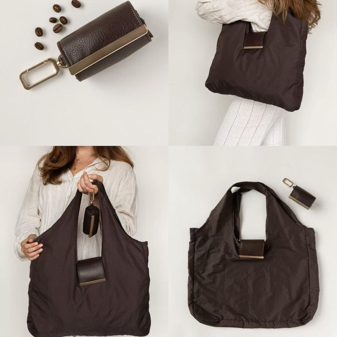 2-in-1 Vegan Leather Keychain & Foldable Tote Bag