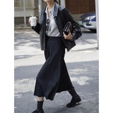 90s streetwear New Maillard Style Black Leather Coat for Women New American Retro Imitation Loose Short Jacket Jacket
