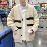 masc outfits Cardigan V-neck Sweater Autumn and Winter Men's Sweater Lazy Style Top Striped Color Matching Loose College Coat