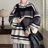 Advbridge frat outfits Striped round Neck Sweater Men's Autumn and Winter Loose Lazy Style Couple Wear Thickened Sweater Top Men's