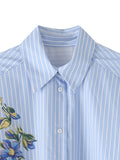 outfit inspo 24482 Women's Clothing 2024 Autumn New Cotton Striped Flower Fashion Long Sleeve Lapel Shirt