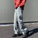 guys clothing styles American Retro Zipper Jeans Men's Autumn and Winter 2024 New Washed Straight Flared Pants High Street Vibe