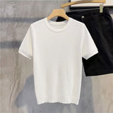 men fall outfits Fashionable New Striped Ice Silk Short-Sleeved T-shirt Casual Simple Slim Men's Top Clothes Trendy Sweater