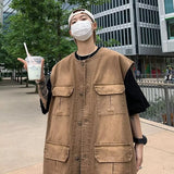 masc outfits Retro Multi-Pocket Workwear Vest Men's Japanese Style Loose National Fashion Functional BF Style Casual Waistcoat