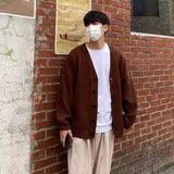 90s streetwear Retro Cardigan Men's Sweater Early Autumn V-neck Sweater Lazy High Sense New Casual All-Matching Coat