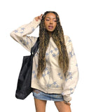 90s streetwear Star Print Hooded Cardigan Zipper Loose Men's and Women's Fashion Brand Sweater Coat FN