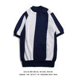 men fall outfits Fashionable New Striped Ice Silk Short-Sleeved T-shirt Casual Simple Slim Men's Top Clothes Trendy Sweater