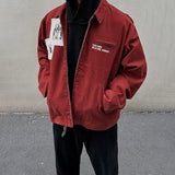 fall outfits men Ankela Red Early Autumn Coat Trendy Men's American Retro Patch Design Short Detroit Workwear Harrington Jacket