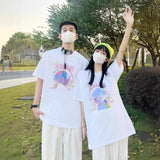 guy outfits 2024 New Short Sleeve  Couple's T-shirt Light Blue Summer Half Sleeve Summer High Sense Suit Ins