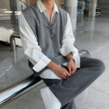 masc outfits Solid Color Knitted Vest Men's Spring and Autumn Korean Style Trendy Personalized V-neck Sweater Vest Outer Wear Loose Waistcoat