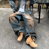 frat outfits American Style Waste Soil Denim Jacket Men's Japanese Retro Loose Straight Washed Distressed Denim Trousers Suit