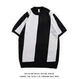 men fall outfits Fashionable New Striped Ice Silk Short-Sleeved T-shirt Casual Simple Slim Men's Top Clothes Trendy Sweater