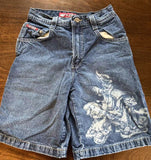 90s fashion men Personalized Graffiti Printed American Retro Street Denim Shorts Casual Loose Distressed Washed Half Pants