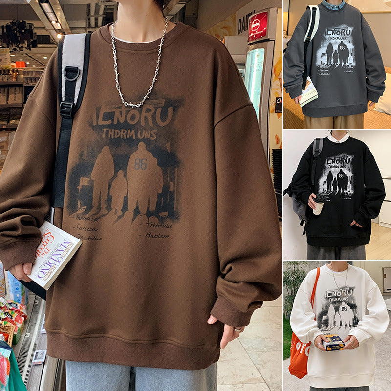 fall outfits men American Sweater Men's 2024 Spring and Autumn High Street Loose Youth Fashion Couple Wear Casual Student Top Fleece-lined