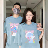 guy outfits 2024 New Short Sleeve  Couple's T-shirt Light Blue Summer Half Sleeve Summer High Sense Suit Ins