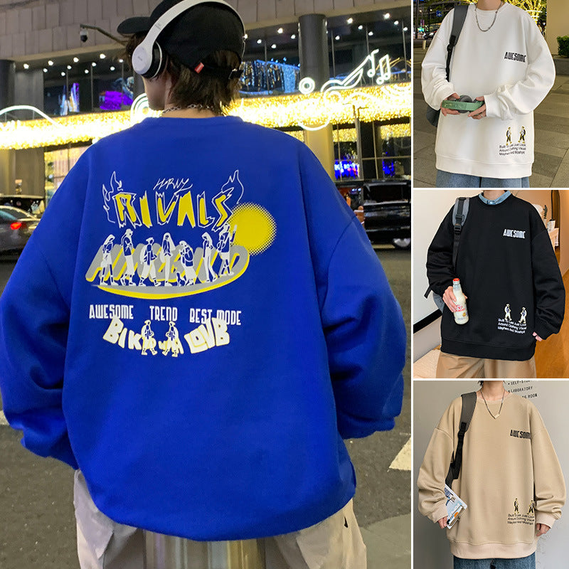 fall outfits men American Sweater Men's 2024 Spring and Autumn High Street Loose Youth Fashion Couple Wear Casual Student Top Fleece-lined