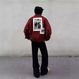 fall outfits men Ankela Red Early Autumn Coat Trendy Men's American Retro Patch Design Short Detroit Workwear Harrington Jacket