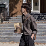 fall fits men Korean Style Spring and Autumn Simple Fashion All-Match Casual Brushed Retro Plaid Shirt Shirt Coat Trendy