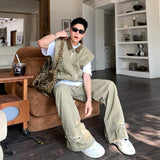 masc outfits American Retro Denim Jacket Men's Summer New Profile Design Waistcoat Loose Pants Suit