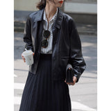 90s streetwear New Maillard Style Black Leather Coat for Women New American Retro Imitation Loose Short Jacket Jacket