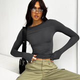 concert outfit ideas Women's Spring New Solid Color round Neck Long Sleeve Basic T-shirt Top