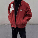 Advbridge fall outfits men Ankela Red Early Autumn Coat Trendy Men's American Retro Patch Design Short Detroit Workwear Harrington Jacket