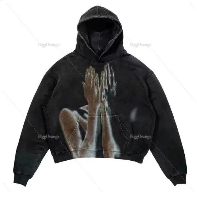 mens hoodies Autumn and Winter American Printed Zipper Sweater Coat