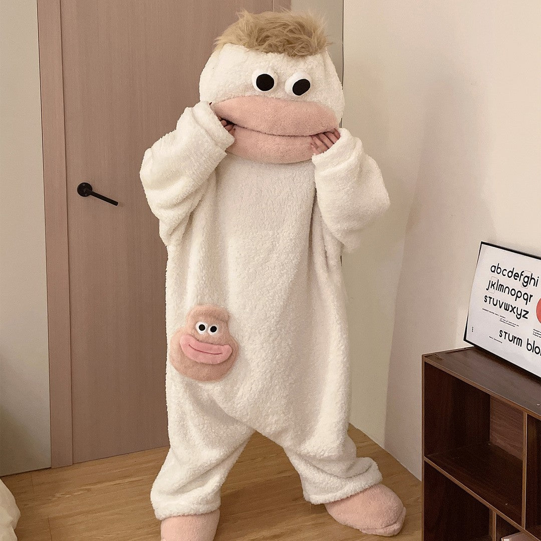 Funny Cartoon Monster Couples Fleece Pajama Set