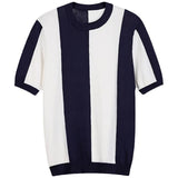 men fall outfits Fashionable New Striped Ice Silk Short-Sleeved T-shirt Casual Simple Slim Men's Top Clothes Trendy Sweater