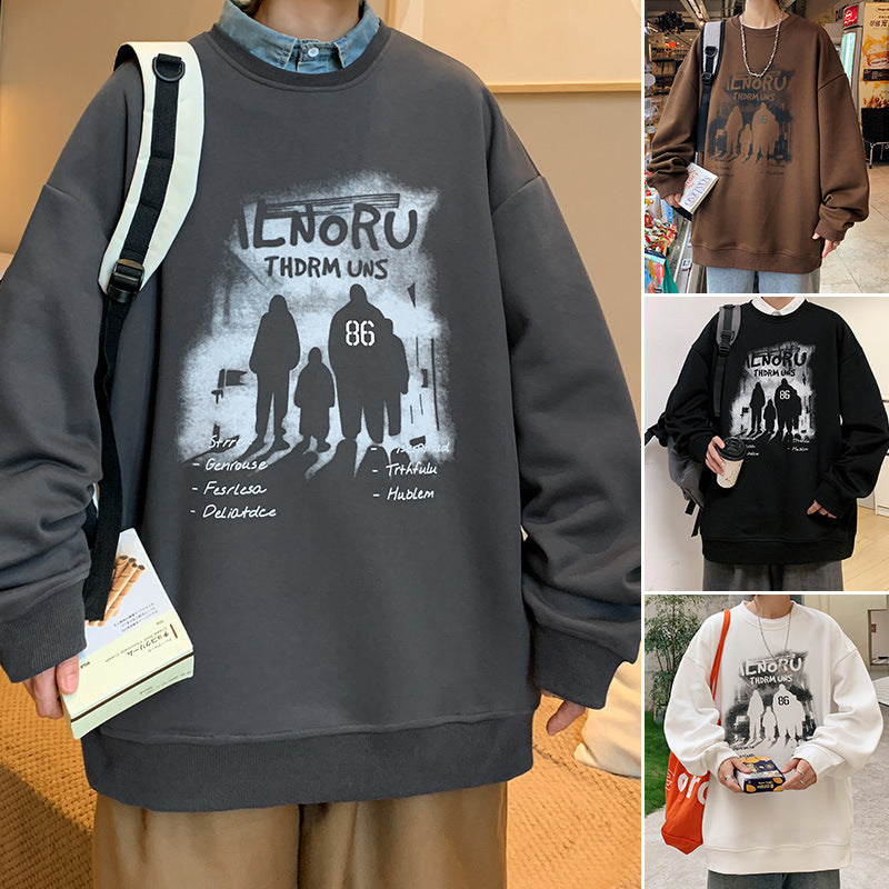 fall outfits men American Sweater Men's 2024 Spring and Autumn High Street Loose Youth Fashion Couple Wear Casual Student Top Fleece-lined