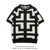 men fall outfits Fashionable New Striped Ice Silk Short-Sleeved T-shirt Casual Simple Slim Men's Top Clothes Trendy Sweater