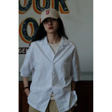 90s fashion men Original Design Men's White Cuban Collar Shirt Men's Retro Casual Japanese Minimalist Cotton Dark Jacquard Shirt Fashion