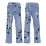 outfits for men American High Street Original Patch Cross Embroidered Jeans Men's and Women's National Fashion All-Match Slim Slimming Long Pants Fashion