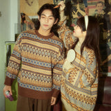 mens fall fashion Autumn and Winter Sweater Couple Fried Street Ins Loose Thick Ethnic Retro Style round Neck Casual Knitted Bottoming Shirt Men