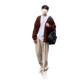 90s streetwear Retro Cardigan Men's Sweater Early Autumn V-neck Sweater Lazy High Sense New Casual All-Matching Coat