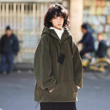 mens fall outfits 2024 New Autumn and Winter Japanese Retro Polar Fleece Hoodie Men's Loose Casual Sweater Couple Coat Fashion